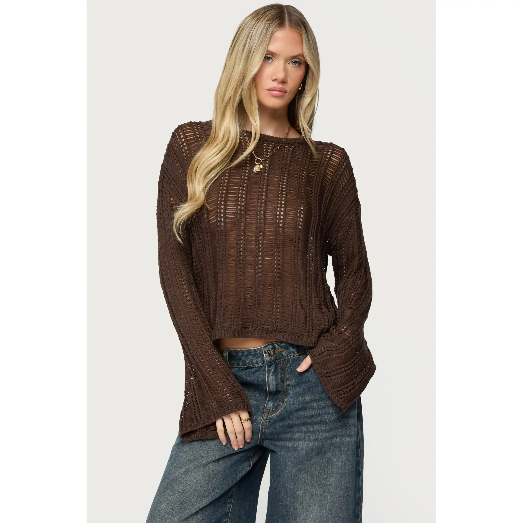 Jaide Sheer Ladder Knit Sweater Jaide Sheer Ladder Knit Sweater