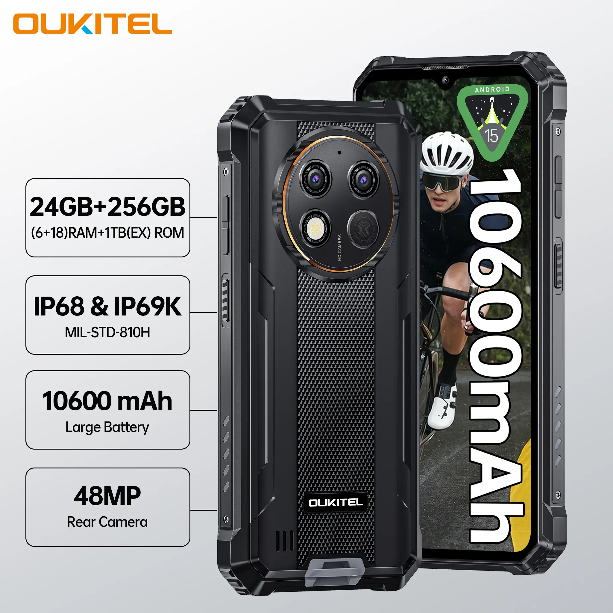 OUKITEL G1 Rugged Smartphone Unlocked - 24+256GB/1TB Android 14
