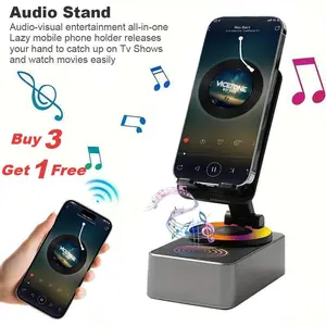 Wireless Audio Bluetooth Speaker 5in1   Emergency Rechargeable with Colorful Ambient Light 300° Foldable for Tablet iPhone Android Gifts Work Party Music Octo Suction  Mount  Smartphone Black Cellphone Stand  vacuum  suction Portable manetic gadget  gifts