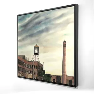 212 MAIN York Water Tower Artistic Wall Print - 24x24 in, Vivid Color Cityscape Artwork, Home Decor & Decoration for Living Room