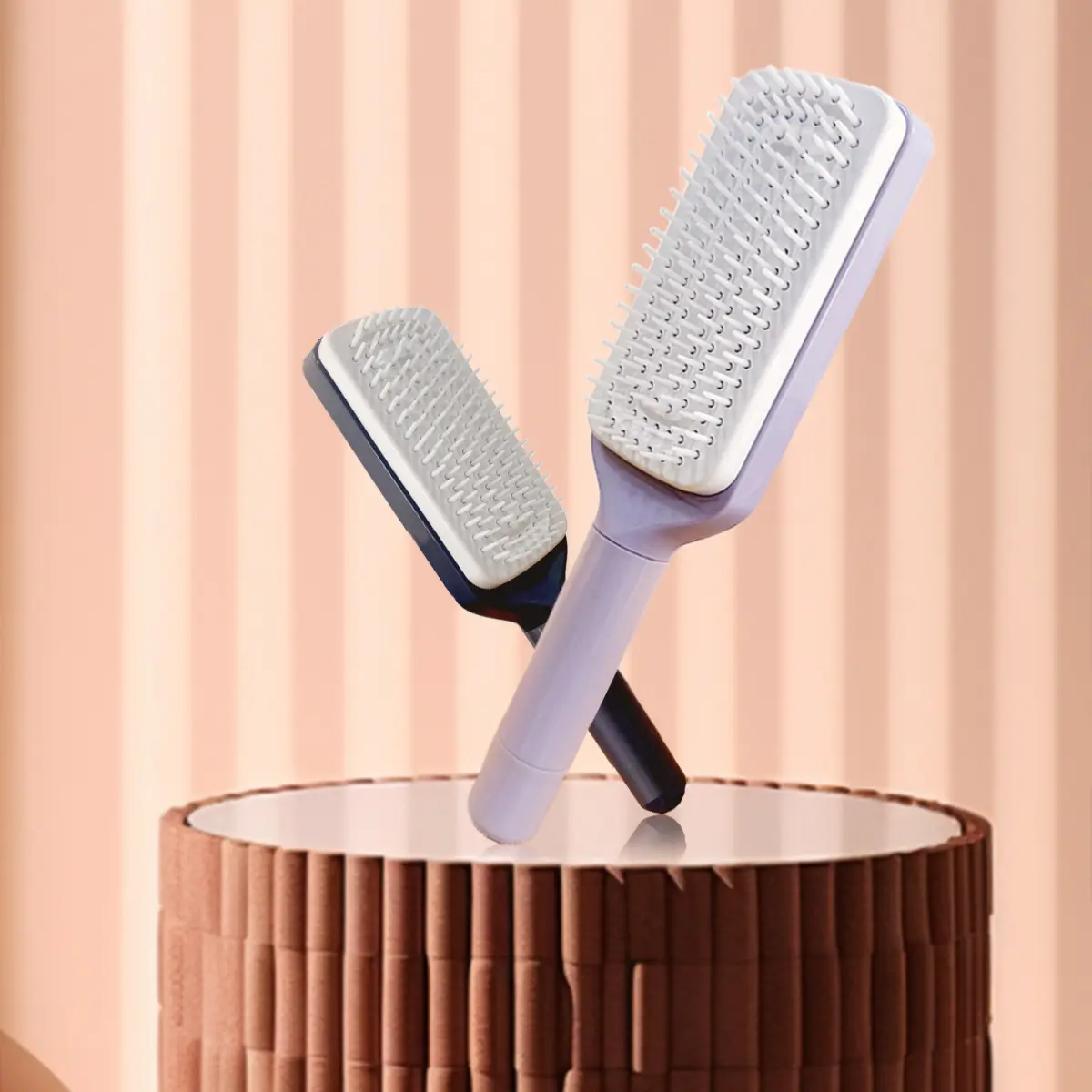 Self Cleaning Hair Brushes, Easy Clean Hair Brush with Retractable Bristles, Anti Static Massage Comb Brush for Effortless Hair Removal and Cleaning（2 pcs)