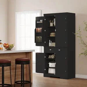 Garvee Kitchen Pantry Cabinet, 72” Pantry Storage Cabinet With 1 Drawer and 4 Doors, Adjustable Shelves, Tall Storage Pantry for Kitchen, Dining Room, Living Room, Black