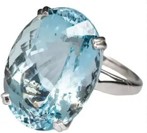 Vintage Fashion Women 925 Silver Large Oval Cut Aquamarine Gemstone Ring Engagement Wedding Jewelry Goose Egg Diamond Sea Blue Topaz Ring Size 5-11