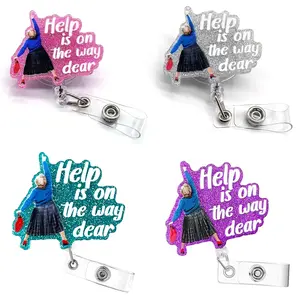 Funny Retractable Badge Reels, 4Pcs Glitter ID Badge Holder with Alligator Clip for Doctor/Nurse/Teacher/Office/Medical Student, Graduation Gift