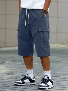 Men's 3/4 Length Work Shorts, Casual Drawstring Shorts, Casual Athletic Shorts, Casual Seven-Quarter Pants, Multiple Pockets Design, Comfortable Fabric Summer Wear, Menswear Suitable for Outdoor Activities and Daily Use