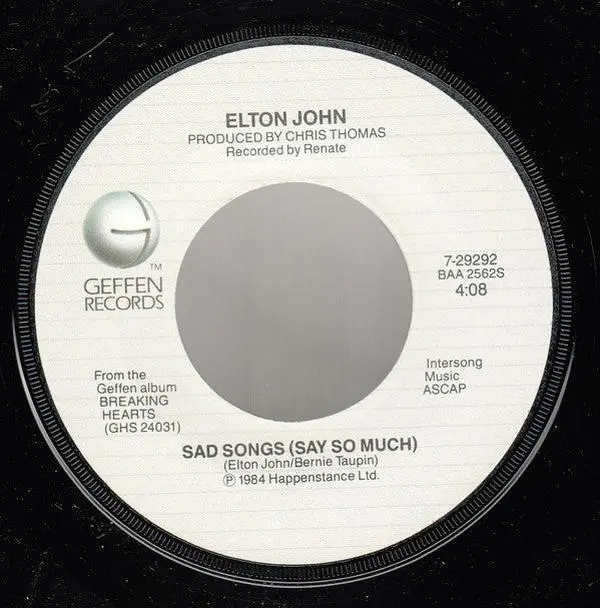 Elton John - Sad Songs (Say So Much) (7", Single, Win)