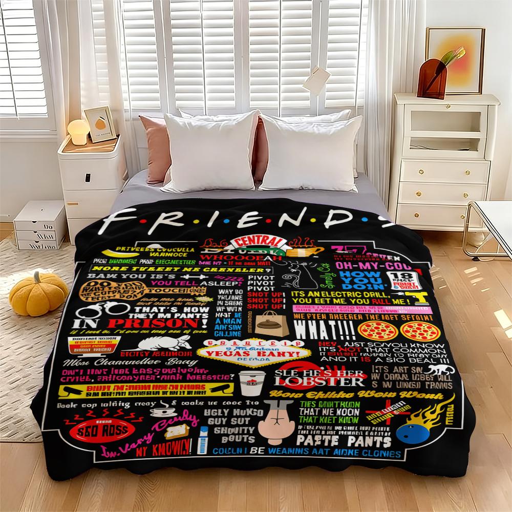 Friends Inspired Flannel Blanket Central Perk Quotes Print Soft Cozy Throw with Colorful Iconic Design Perfect for Sofa Bed Office Living Room TV Watching Gift Home Decor