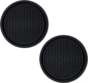 Car cup holder coaster, 2-piece set of anti slip insert coaster, universal durable car coaster, 2.75-inch flexible silicone pad for car interior, male and female vehicle accessories