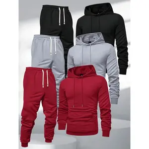 3pcsMen'SHoodedSweatshirtandJoggersSet,100%PolyesterSportsTracksuit,SolidColor,LongSleeve,SlightStretchKnitFabric,JoggingPantselegantgymoutfitsFathersdaygiftWorkoutRunningClothesAthleisureSummerClothes