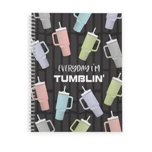 Everyday I'm Tumblin' Notebook, 8.5" x 11" Tumbler Journal, 120 Ruled Pages, Gloss Laminated Softcover, White Spiral, USA notebooks for journaling