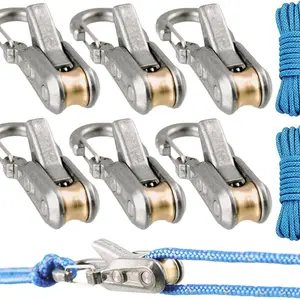 Rope Adjuster with Brass Roller, Stainless Steel Spring, Ideal for Camping, Outdoor Gear Securing, Tarp Tie Downs, Boating Guy Lines, Adjustable Rope