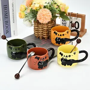 Tired of those boring mugs in the office? This stackable ceramic cat mug will make your work coffee time more fun | Comes with a spoon, making it the perfect gift for a loved one or friend.