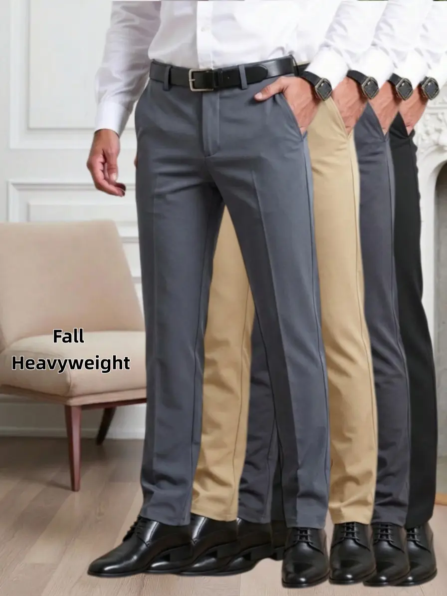4-pack Men's Fall Heavyweight Dress Pants, Straight Leg Stretch Business Slacks, Classic Flat Front Formal Trousers, Wrinkle Resistant Casual Suit Pants for Office Daily Wear