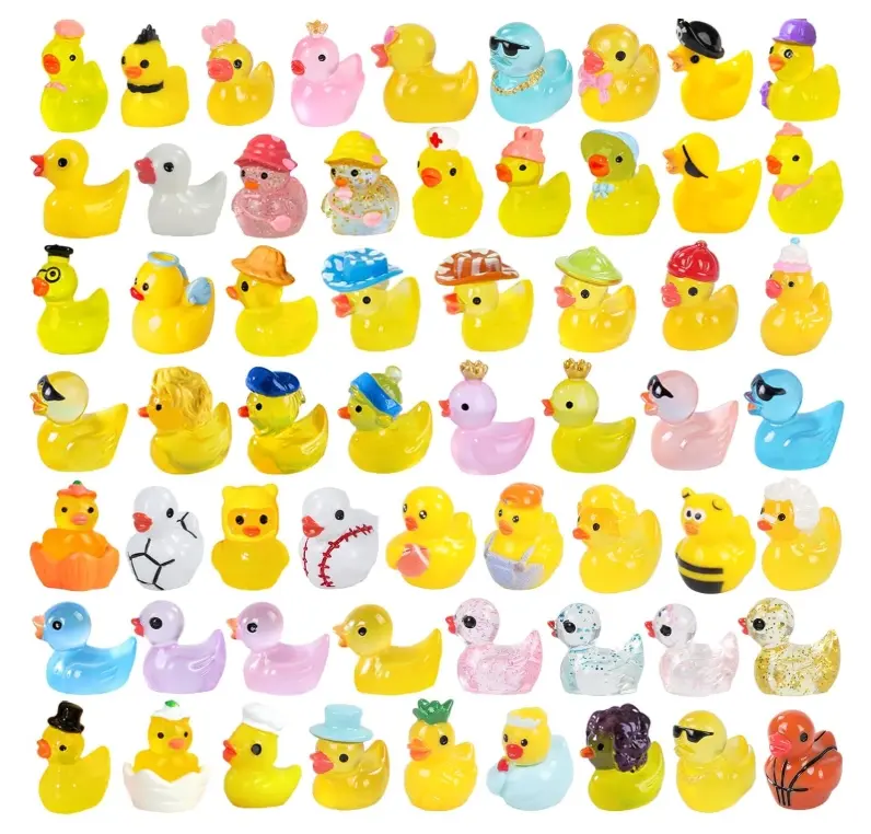 60 Pcs Mini Resin Ducks, Tiny Ducks to Hide, Little Plastic Animal Figurines Small Miniature Figures Bulk Glow in The Dark