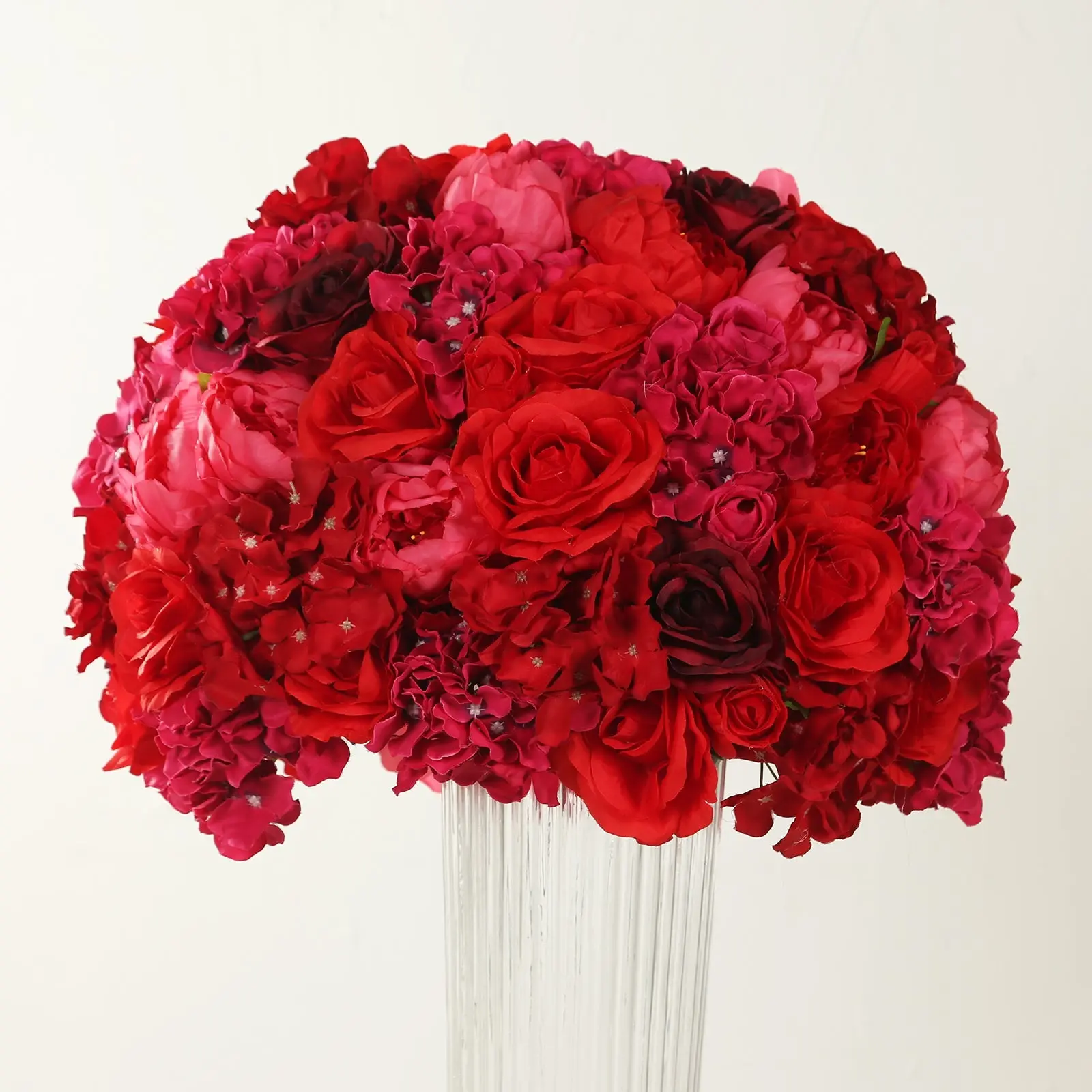 20" Pre-Arranged Red Silk Artificial Rose Floral Ball Centerpiece - Artificial Plant Decorative Flower Arrangement for Wedding, Birthday Table Top Home Decor