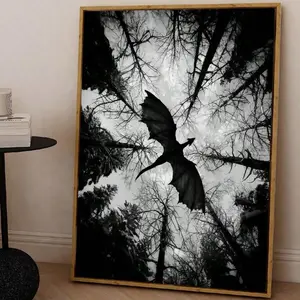 1pc/Set Dark Fantasy Dragon Flying Art Canvas Posters And Prints, Monochrome Forest Scene Canvas Wall Arts, Unique Creative Wall Art Decoration,Suitable For Living Room And Bedroom Office, Dining Room, Bar Wall Decoration,No Frame Include Gifts Birthday