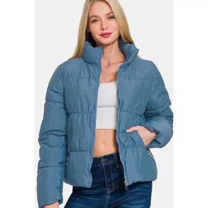 Women's Turtleneck Puffer Jacket with Pockets