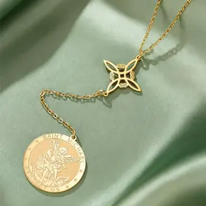 Dawapara Saint Michael Archangel Pendant Witch Knot Necklace Religious Protection Amulet Stainless Steel Jewelry