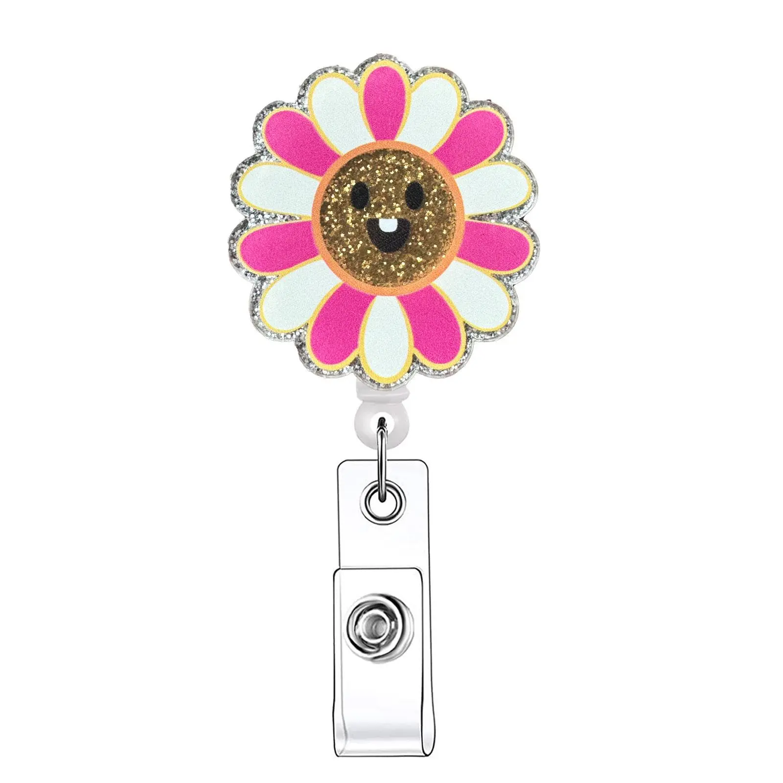 Cute Flower Design Retractable Badge Reel, 1 Count Retractable Badge Reel, Acrylic ID Holder with Clip for Nurses, Doctors, Students & Office Staff, Accessories, Funny Badge Reel