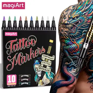 Metallic Tattoo Pens - Washable Face & Body Paint Markers with Stencils | Skin Safe for Kids & Adults, Face Painting Kit
