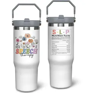 Insulated Stainless Steel Thermal Tumbler - 30 oz (1000-2000 ml) Insulated Drinkware with Sealed Handygrip, Handle, Straw, Lid, Stylish Portable Design, Ideal for Speech Language Pathologists, Thanksgiving Gift for Indoor/Travel Use