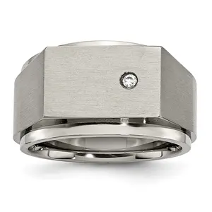 Titanium Unisex Signet Ring with CZ, Engravable Polished and Brushed Finish