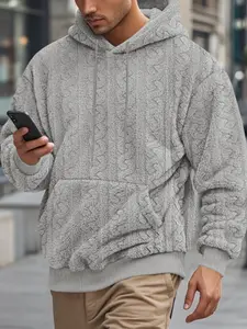 Plush Hoodie, Couple Matching,Ideal Christmas Gift,Large Pocket Design,Warm Thick Fabric, Jacquard Texture,Fitted Long Sleeve Design, Perfect for Fall & Winter Or Outdoor Activities