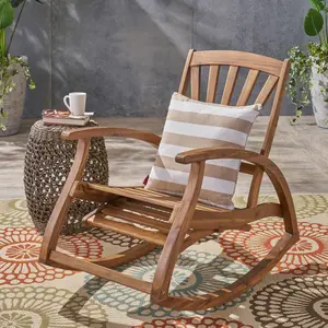 24.75*41.75*39.5in Weather Resistant Solid Wood Rocking Chair, Retractable Footrest Classic Slatted Leisure Chair, Adjustable Reclining Relax Chair for Indoor Outdoor Use