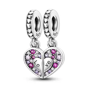 MULA Mother-Daughter Love Pendant - 925 Silver Plated Two-Piece Split Heart Pendant, Perfect Jewelry Gift for Women, Fits Pandora Bracelet
