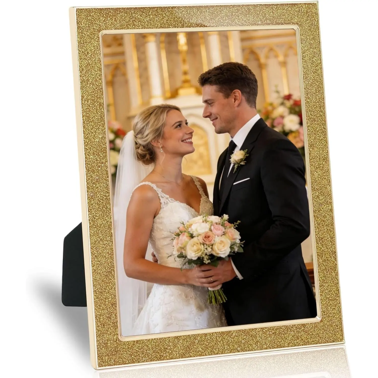Enamel Picture Frames 5x7, 5 by 7  Glittering Photo Frame with Real Glass &  , Sparkling Metal frame for Tabletop or Wall, Amazing Weddings Graduation  & Wall Art Decor