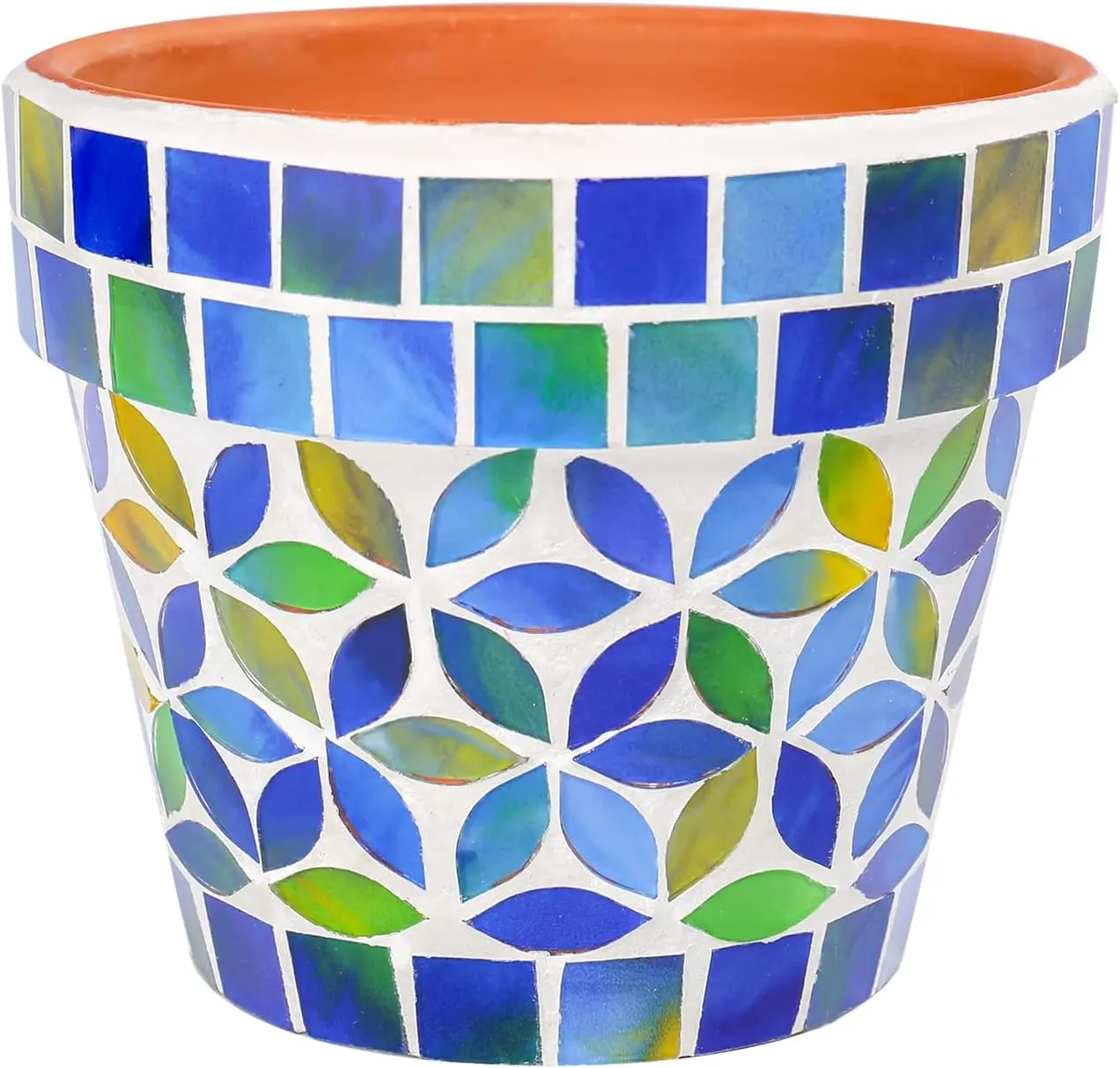 Small Mosaic  Pot Flower Pots Ceramic Planter with Drainage Hole Small Ceramic Pot for Indoor Outdoor  Succulent Pots Blue with Flower Design