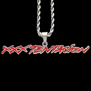Red XXXTentacion Necklace 2" Mirror Polished Pendant Stainless Steel with Red Enamel Laser Carved Surgical Grade Chain Comes with FREE Gift