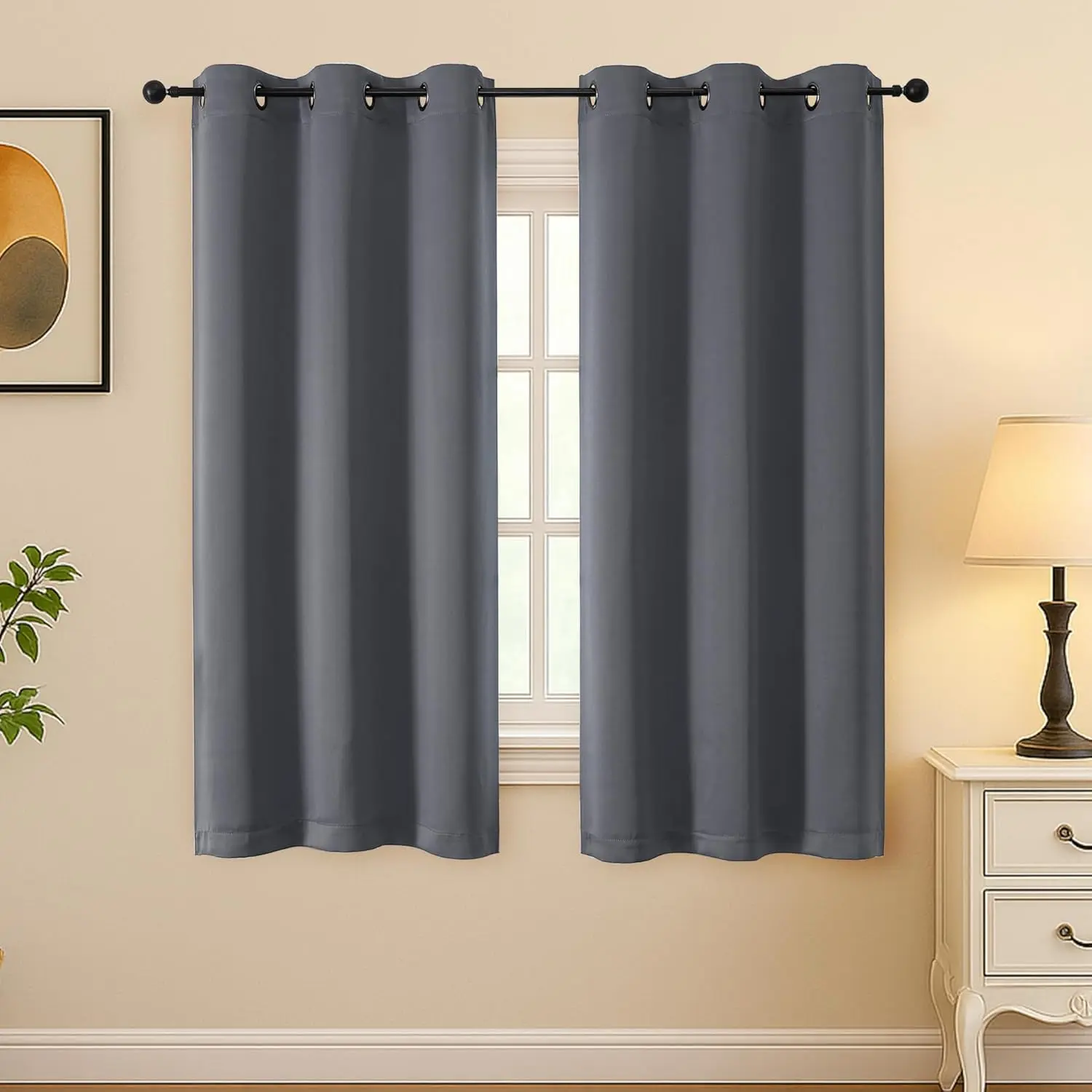Grommet Blackout Curtains for Bedroom 63 Inch Length 2 Panels Set, Thermal Insulated Energy Saving Curtains for Kids Room, Solid Nursery Window Treatment Drapes, Dark Grey, W40 x L63
