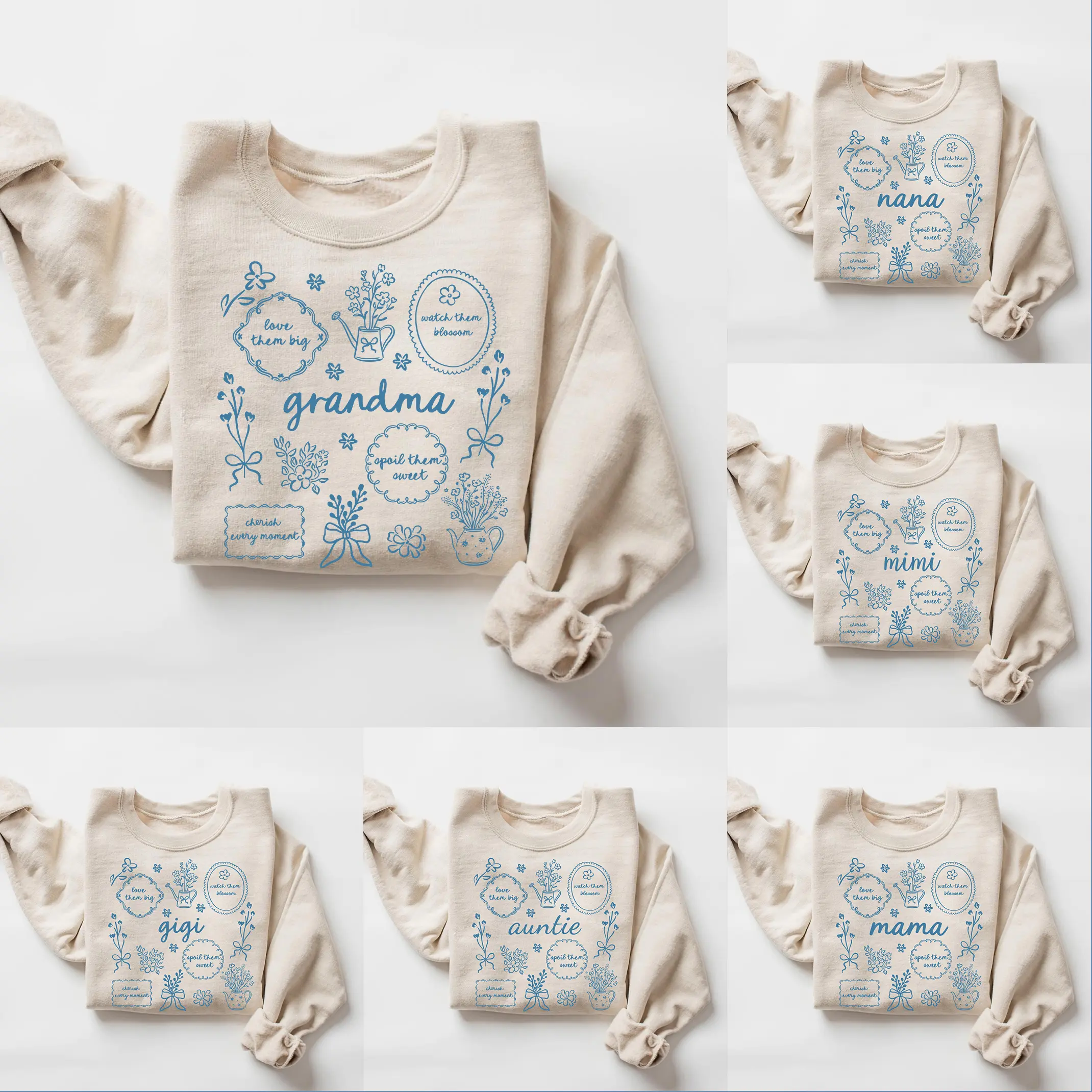 Custom Mama Mimi Gigi Auntie Grandma Sweatshirt, Cute Hand Drawn Doodle Crewneck, Cozy Oversized Family Gift for Women, Personalized Trendy Sweatshirt
