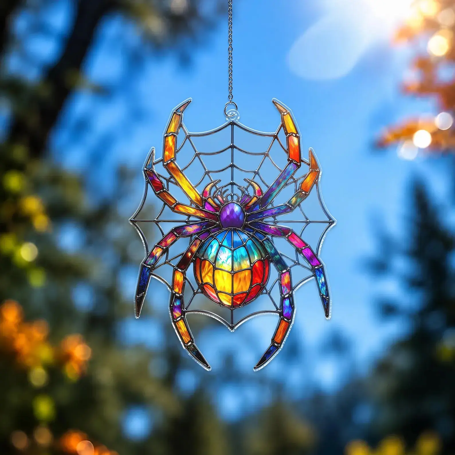 Spider Acrylic Suncatcher, Colorful Spider Web Ornament, Gothic Halloween Window Hanging, Rainbow Arachnid Decor, Gothic Spider Gift