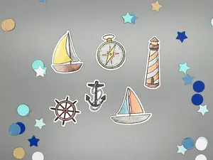 Sea Themed Nautical Travels Sticker Flakes Die Cut Set