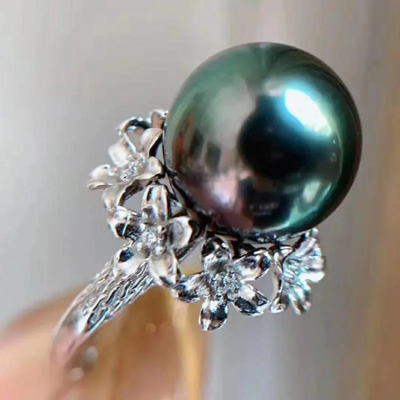Women's freshwater Freshwater Pearls peacock green flower ring, adjustable range of 6-10 for the opening ring, fashionable accessory, perfect gift, suitable for daily use and parties, high-quality ring