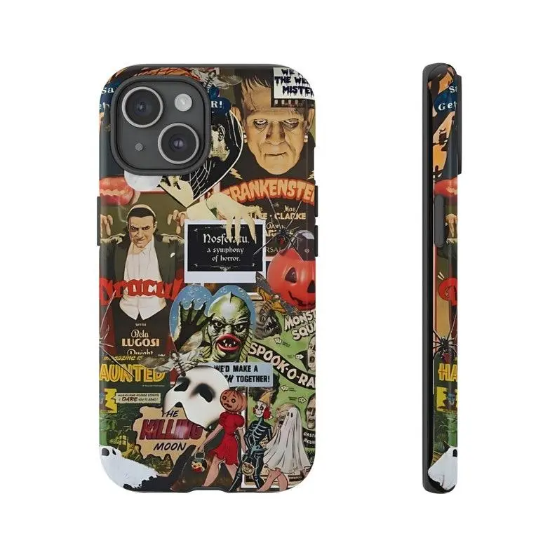 Colorful Classic Monsters Phone Case for iPhone 11-16 - Dracula Frankenstein Horror Lover Goth Occult Classic 2D Design Polycarbonate TPU Impact Resistant Shock Dispersion