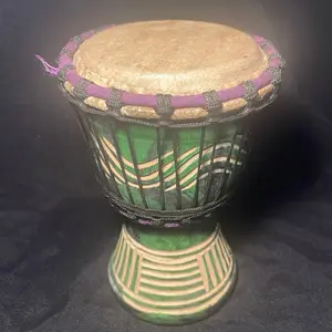 Djembe Drum Mini Authentic African Drum for Beginners and Professionals with Vibrant Green and Purple Design