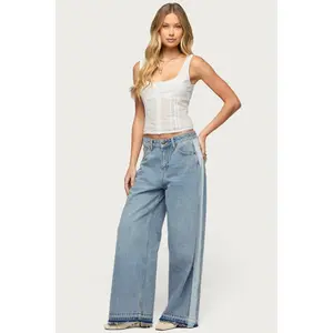 Cailin Contrast Panel Low Rise Baggy Jeans