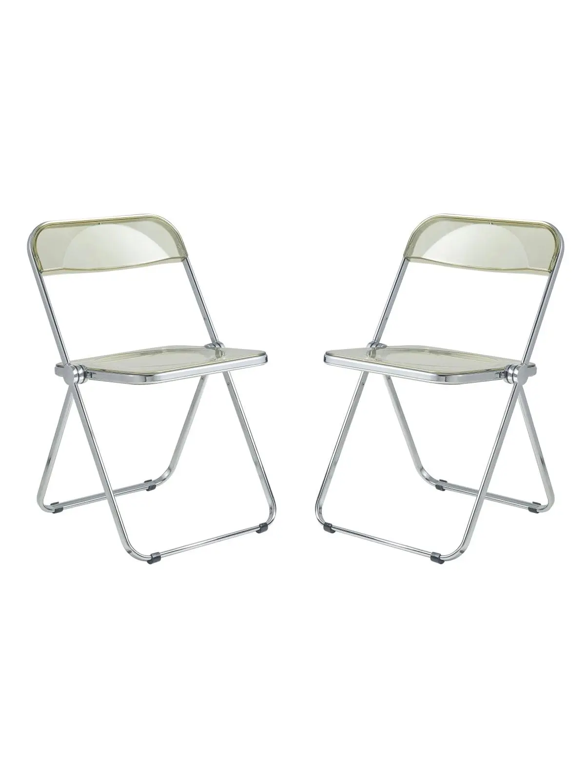 212 MAIN Lawrence Transparent Acrylic Portable Chrome-Coated Folding Chairs with Metal Frame, Amber - Set of 2, Indoor Furniture Chairs, Portable Folding Chairs