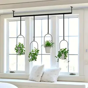 Expandable Hanging Herb Garden Set - Adjustable Metal Rack (11.8"-18.1") with 4 Pots for Indoor/Outdoor Windows, Ceilings & Balconies