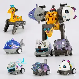 5-in-1 Alloy Educational Toy for 2-4 Year Old Children, Transformer Toy Car for 5-7 Year Old Children, Pull-Back Toy Vehicle with 5 Animal Robot Toys, Easy-to-Assemble Shark, Birthday Gift for Boys and Girls