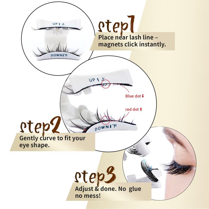 Magnetic Eyelashes Set Glue-Free Waterproof Lightweight - Eyelash Curlers with Eyebrow Kit Eyelash Cluster with Applicator Eyelash Extensions