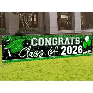 Graduation Decorations 2026 Yard Sign Large Class of 2026 Banner Green Congrats Grad Graduation Party Games Supplies (Green)
