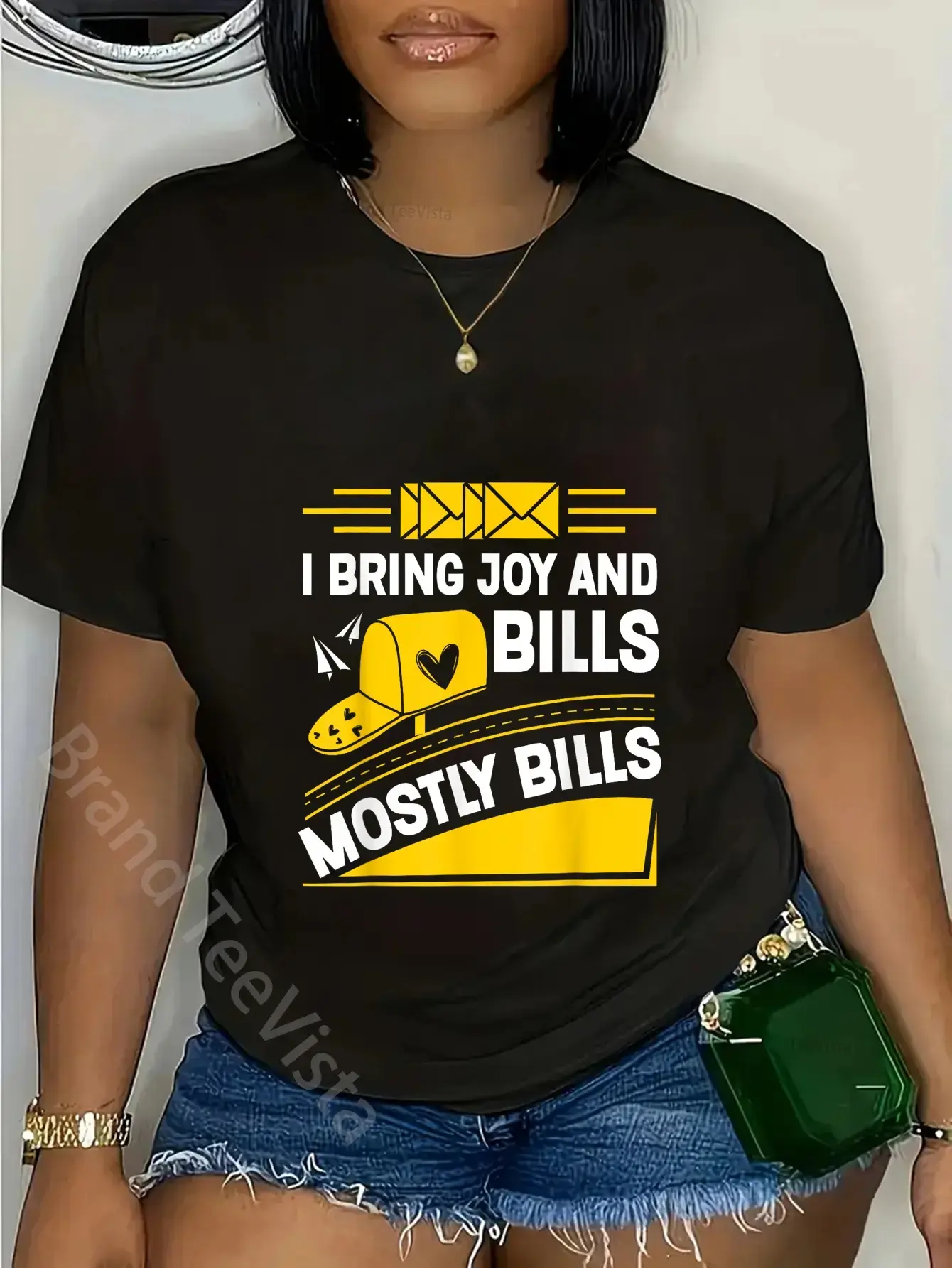 100%25 Cotton Unisex Mailman I Bring Joy And Bills Postal Worker Mail Carrier T-Shirt Graphic Casual Round Neck Tee
