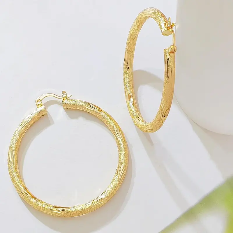 Women's 14K Gold Plated Sandblast & Textured Hoop Earrings, Hypoallergenic Matte Statement Jewelry for Everyday Wear