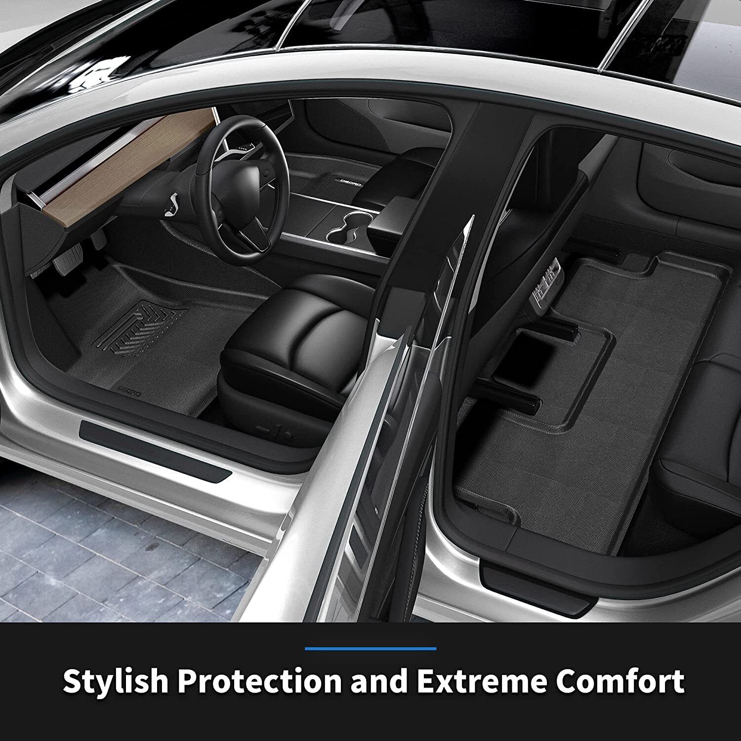 YITAMOTOR All-Weather Floor Mats for Tesla Model Y 2021-2024 7-Seats TPE Custom Fit Protector Set with Rear Backrest Mats & Cargo Liners 9 PCS