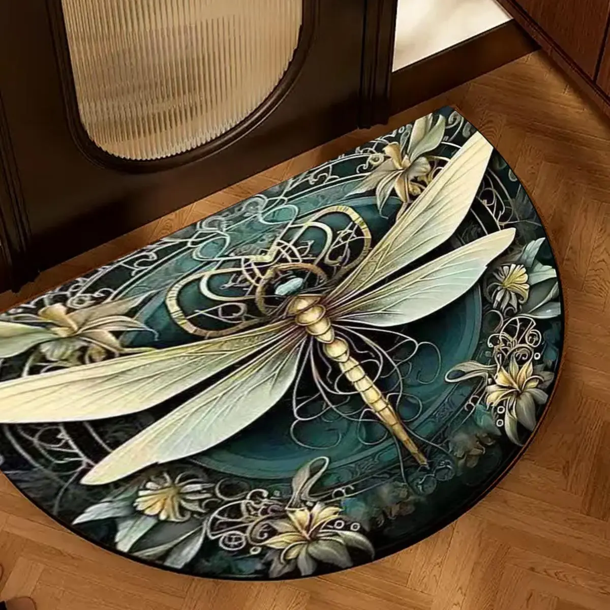 Half Round Door Mat – Dirt Trapper Entrance Rug, Low-Profile Indoor/Outdoor Shoe Scraper, Washable Non-Slip Doormat for Front Door & Porch Decorative Rug Flower Pattern Rugs