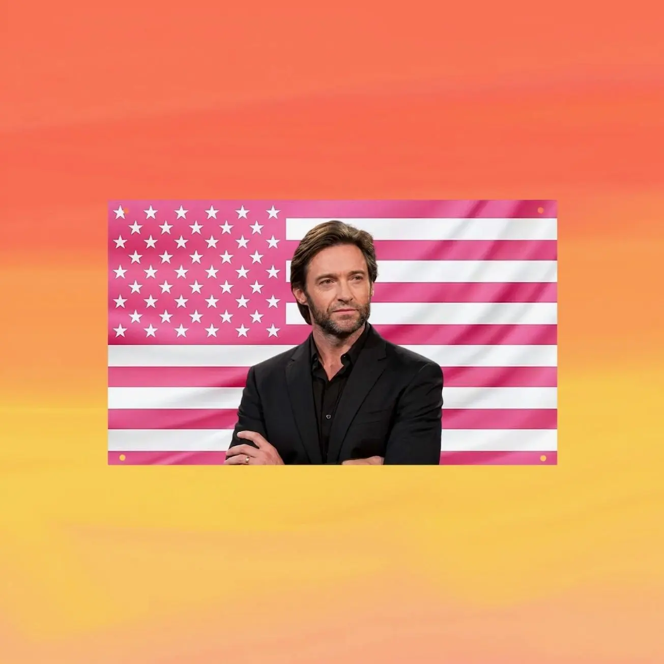 Hugh Jackman Pink US Wall Tapestry Flag, Actor Wall Art, Movie Bedroom Decor, Celebrity Fan Banner